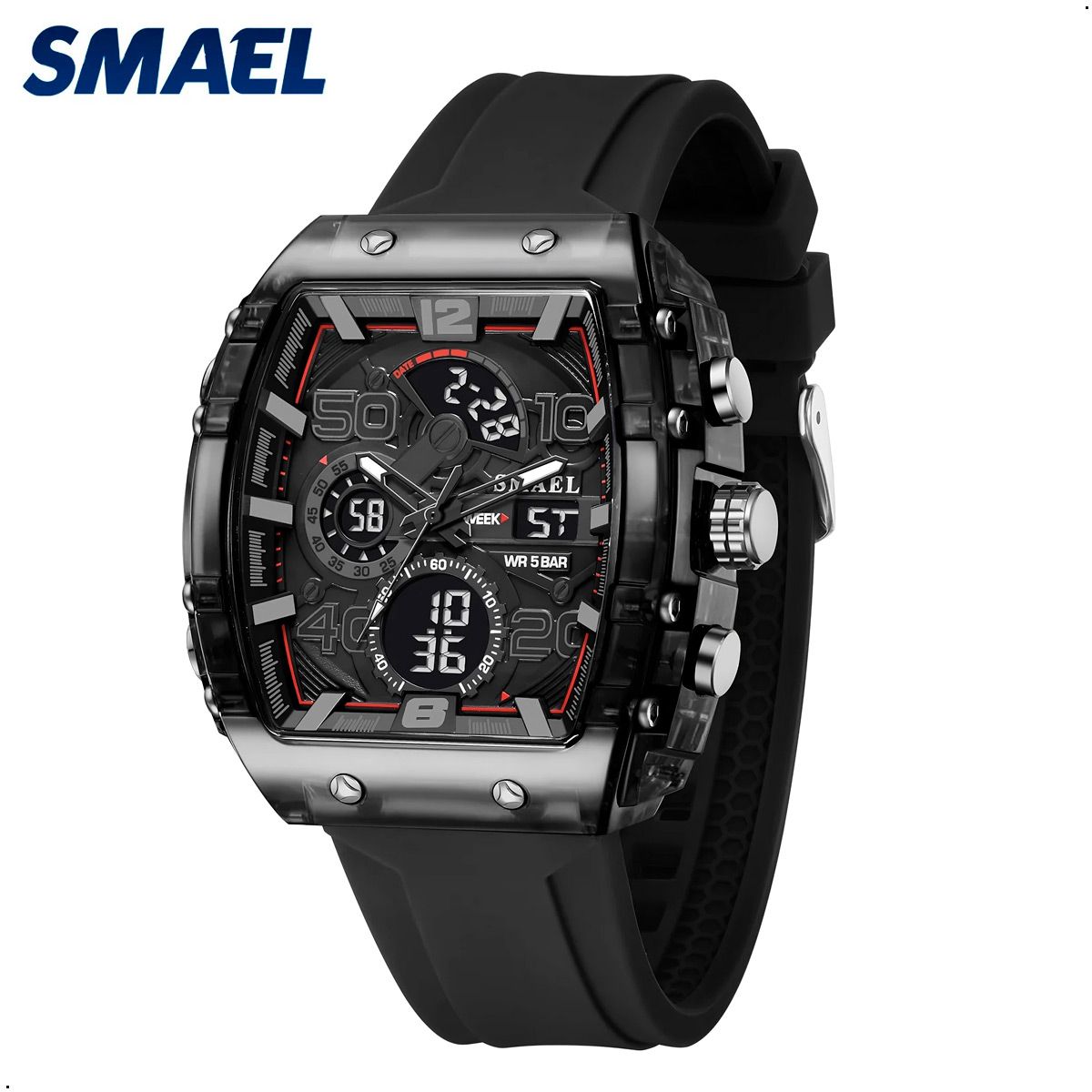 SMAEL - Reloj Smael 8109 Hombre Pantalla Dual, Luz Led, Acuatico