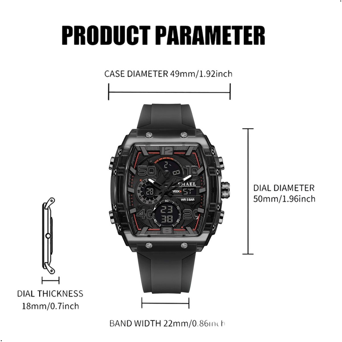 SMAEL - Reloj Smael 8109 Hombre Pantalla Dual, Luz Led, Acuatico