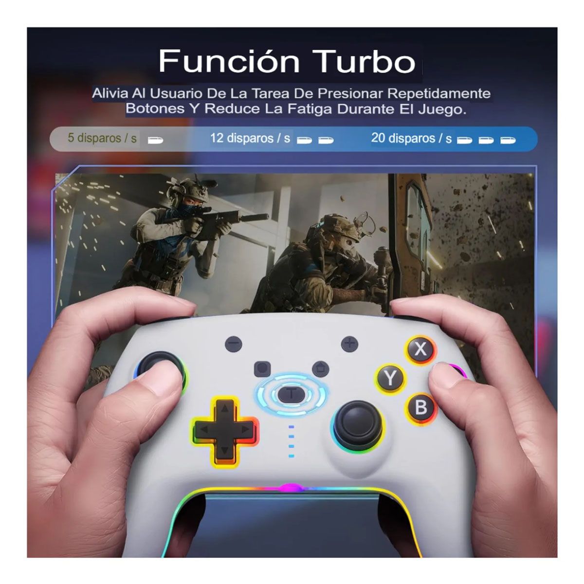 SEISA - Control SEISA Pro Wireless RGB Turbo Para Switch Android y PC Blanco