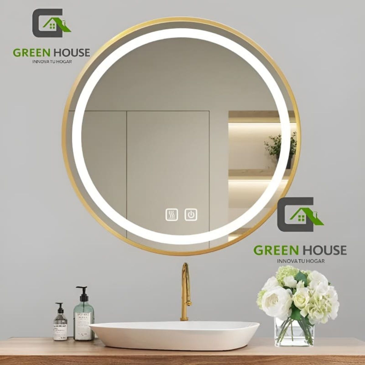 GREEN HOUSE - ESPEJO ELEGANT GOLDEN LED ANTIEMPAÑO CIRCULAR DE 60CM