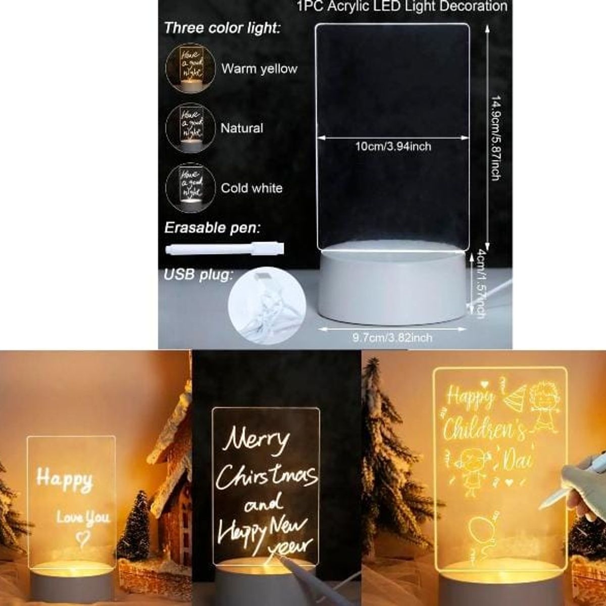 GENERICO - Pizarra de Notas Led Tablero de Mensajes Luminoso