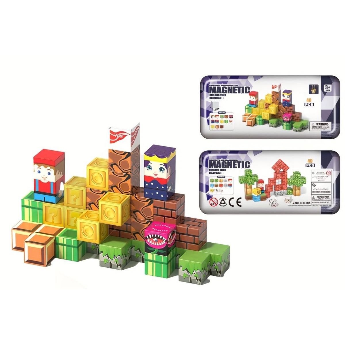 GENERICO - Bloques imantados Minecraft en lata cubos imantados con estuche