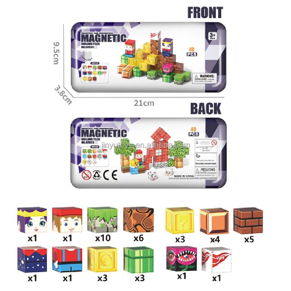 GENERICO - Bloques imantados Minecraft en lata cubos imantados con estuche