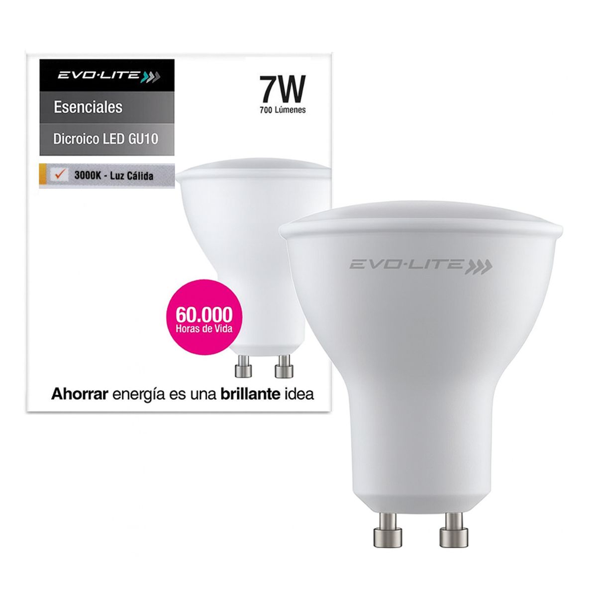 EVOLITE - Dicroico LED GU10 Evo-Lite 7W Luz Cálida 700Lm