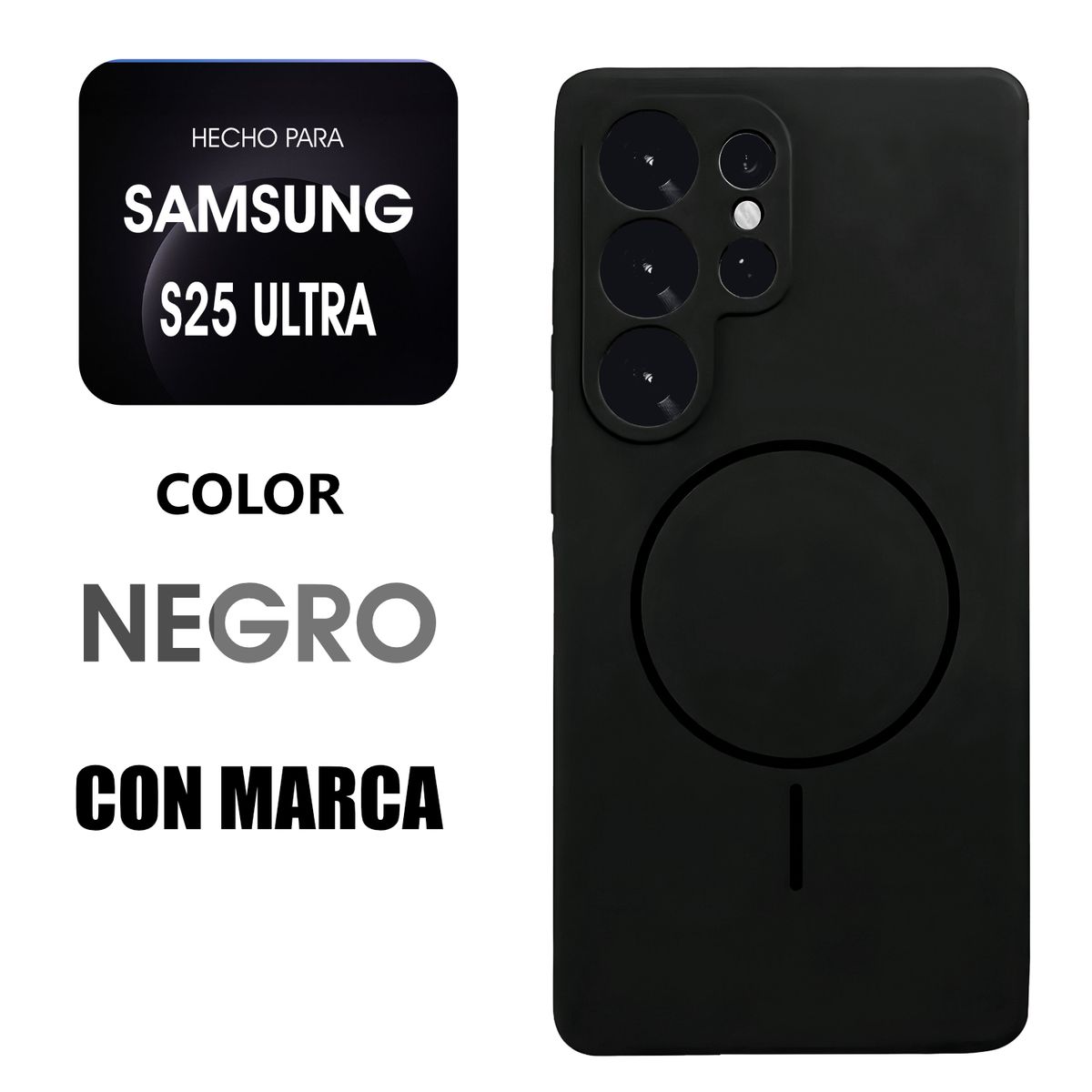 GENERICO - Silicone Case Con MagSafe Para Samsung S25 Ultra Negro Con Marca