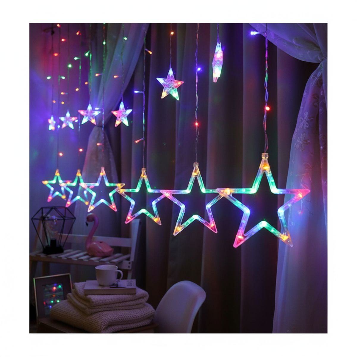 GENERICO - Luces Led Cortina Estrellas 3m Multicolor Decoración de Navidad