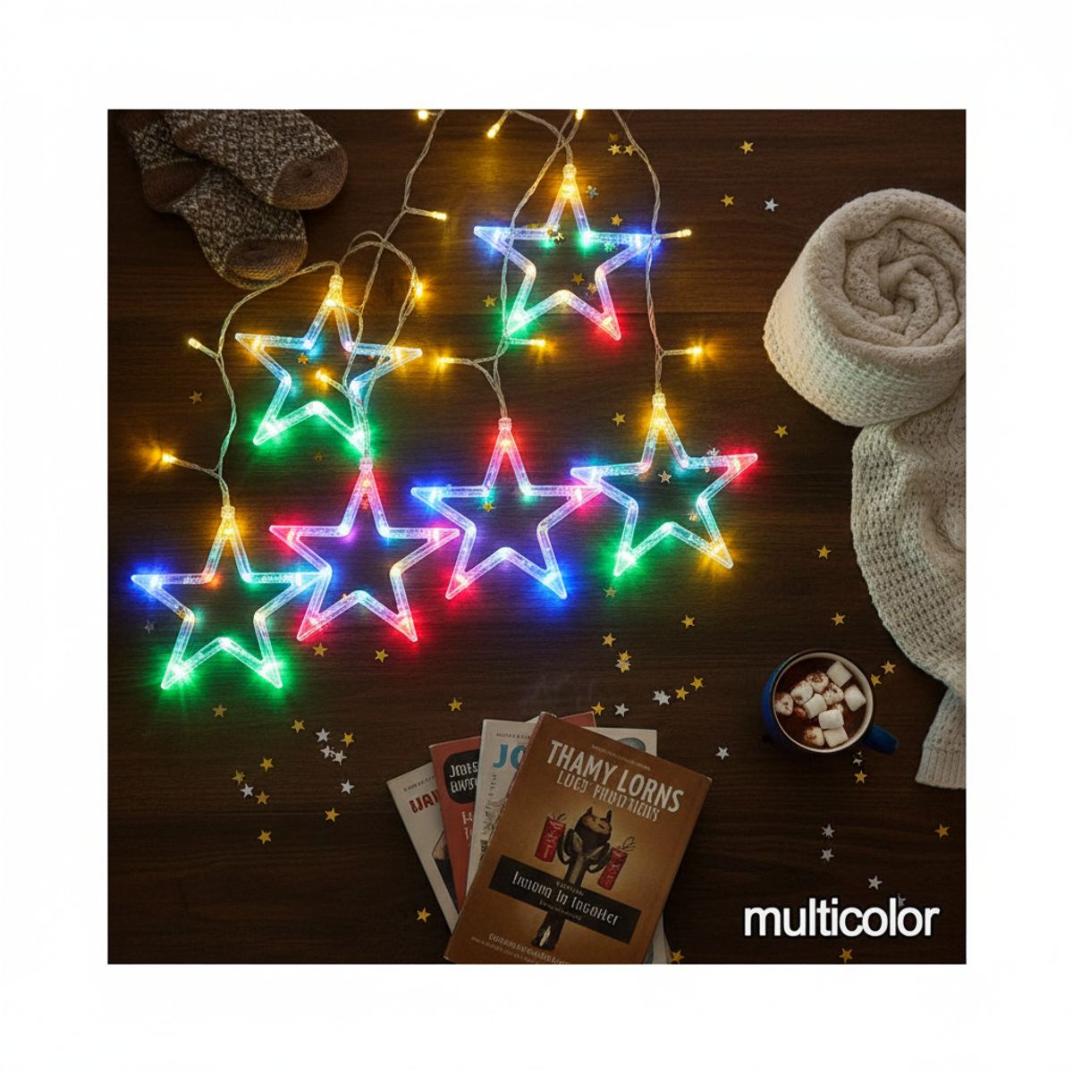 GENERICO - Luces Led Cortina Estrellas 3m Multicolor Decoración de Navidad
