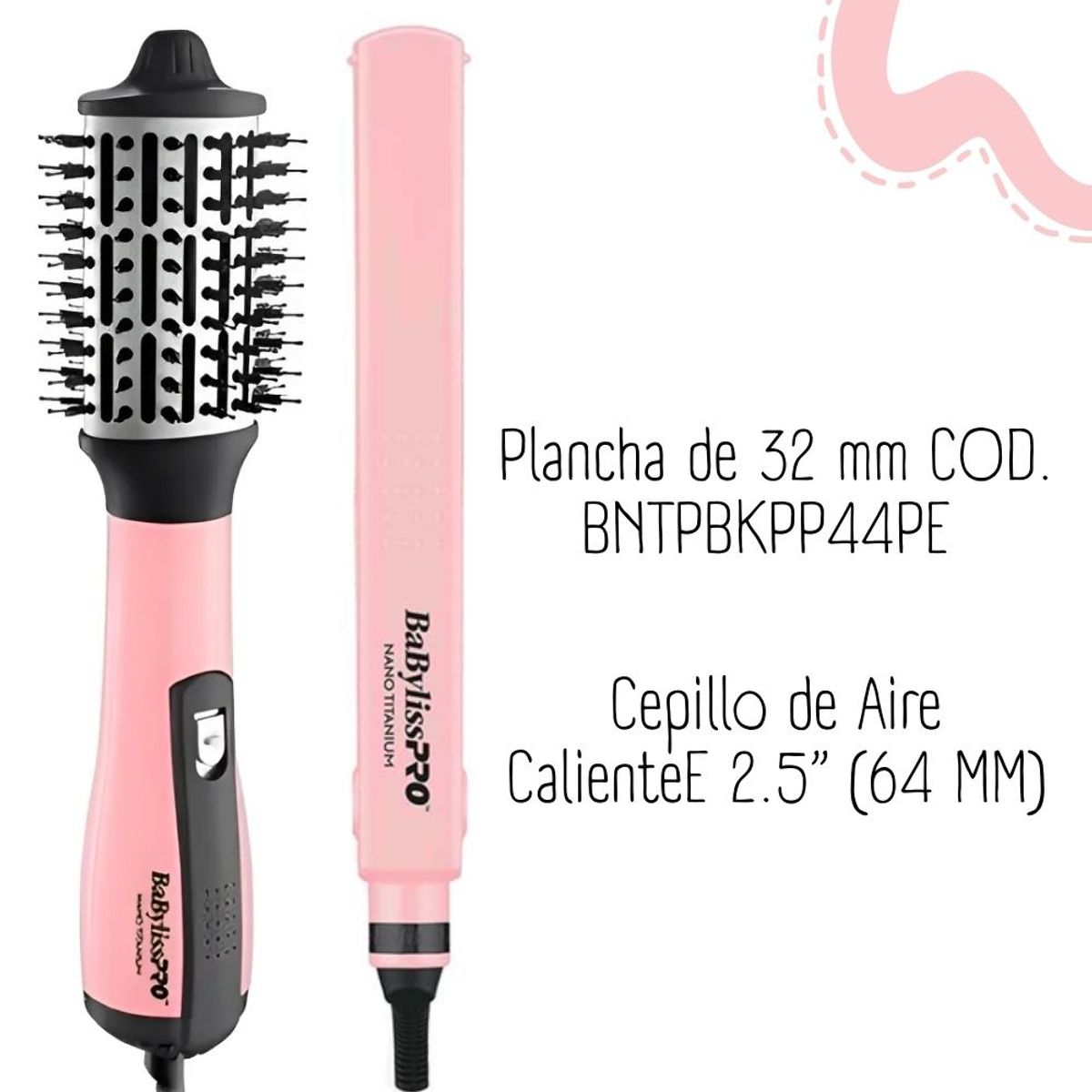 BABYLISS PRO - Combo BabylissPro Plancha Ionica + Cepillo Electrico PINK BLACK