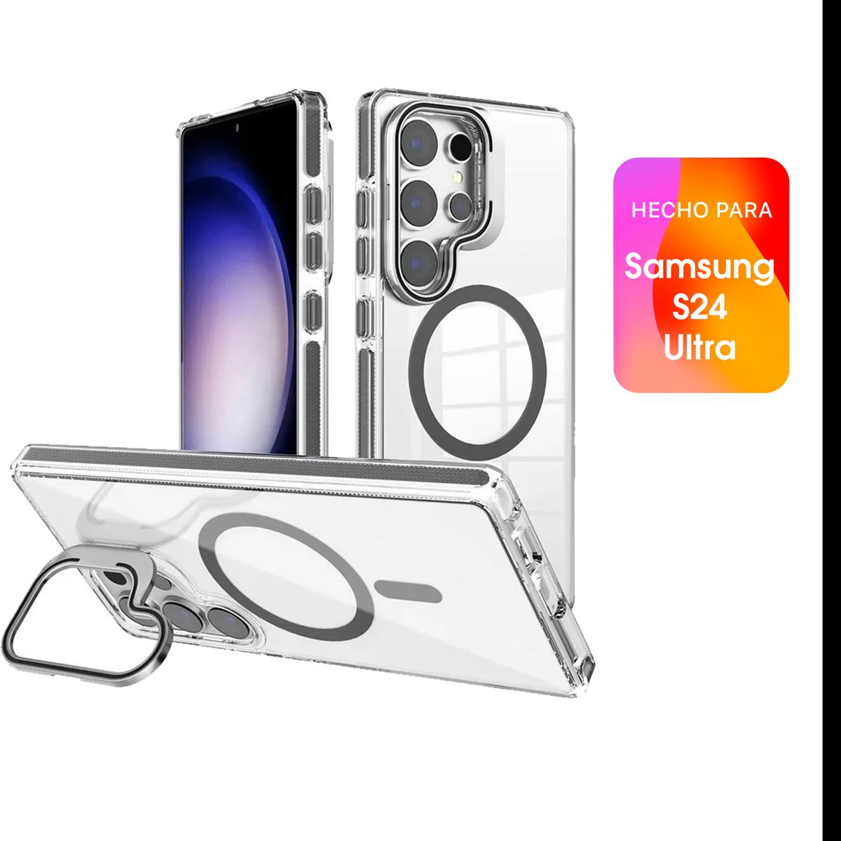 ASIA IMPORT - Case Con Soporte - Magsafe Para Samsung S24 Ultra Trasparente con Borde Negro