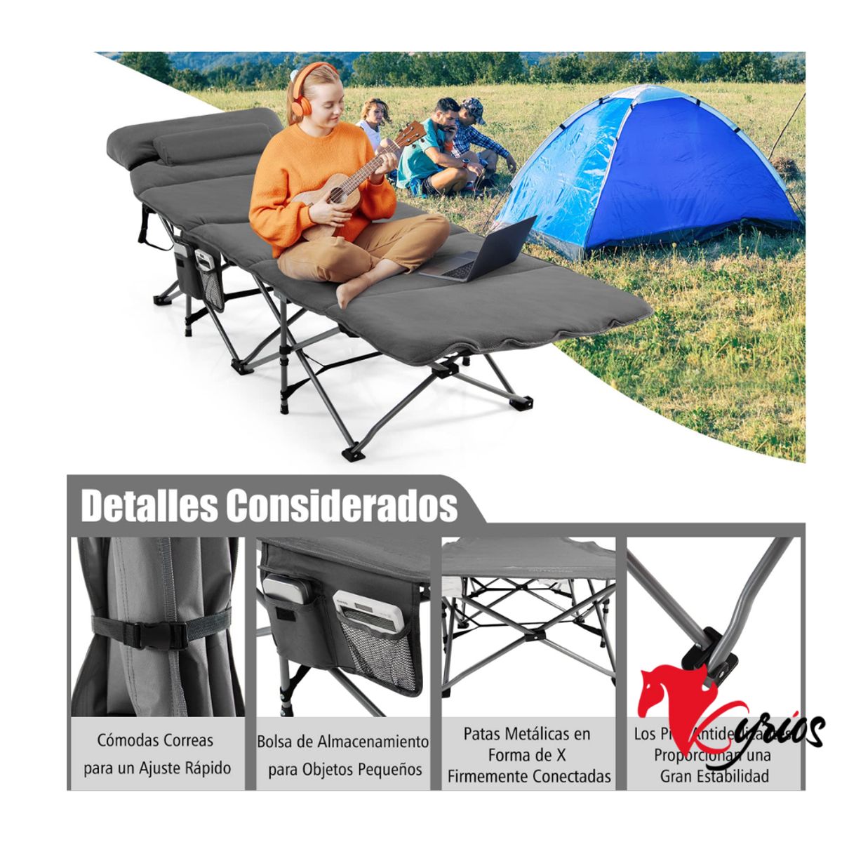 NO LOGO - CAMA PLEGABLE PORTATIL + ACCESORIOS Y ACERO REFORZADO