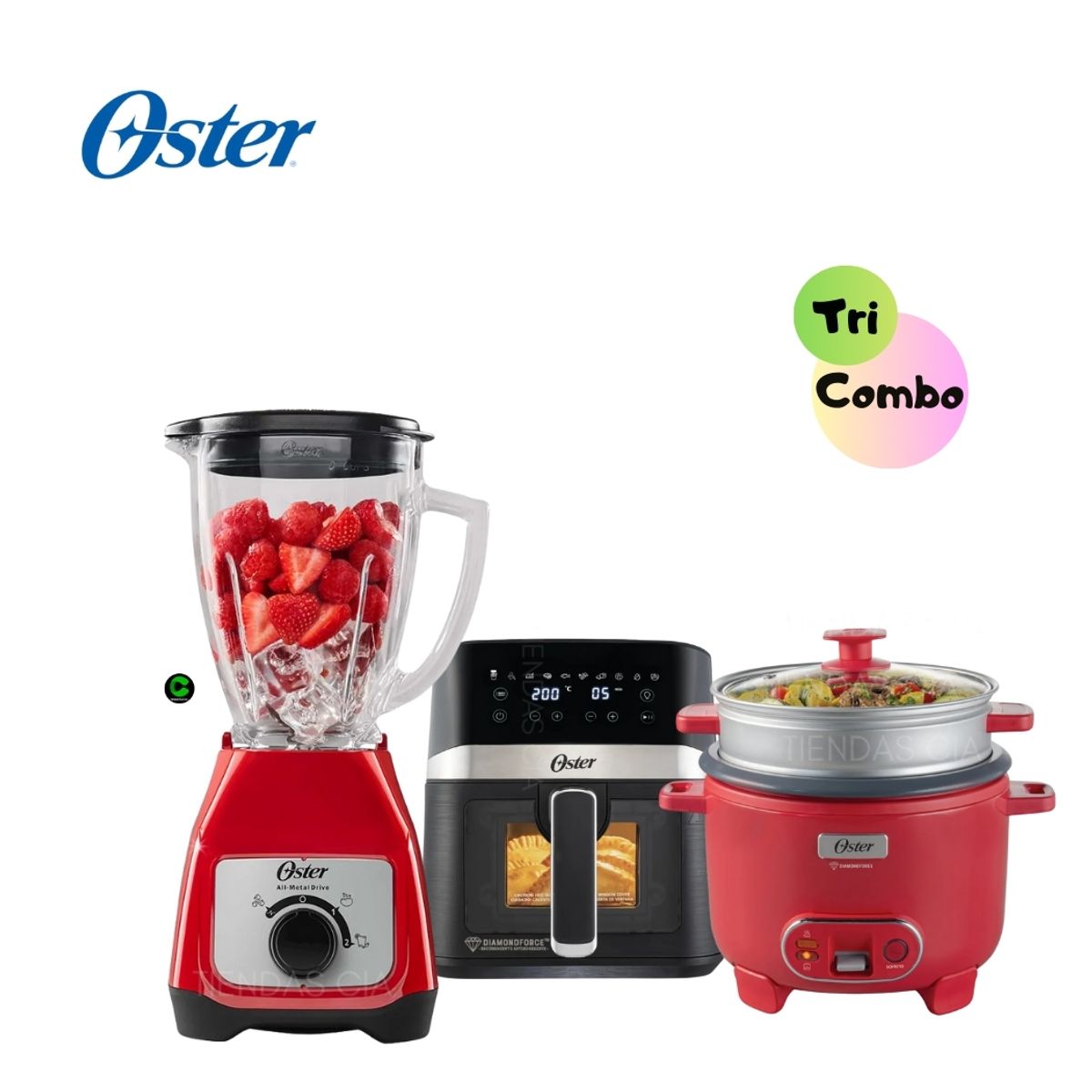 OSTER - TriCombo Oster Licuadora BLSTKAGRRD + Freidora y Olla Arrocera