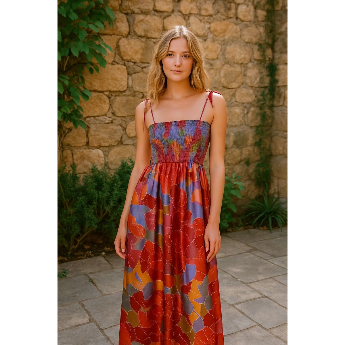 AMA OUTFITTERS - VESTIDO ROCIO SATINADO ESTAMPADO