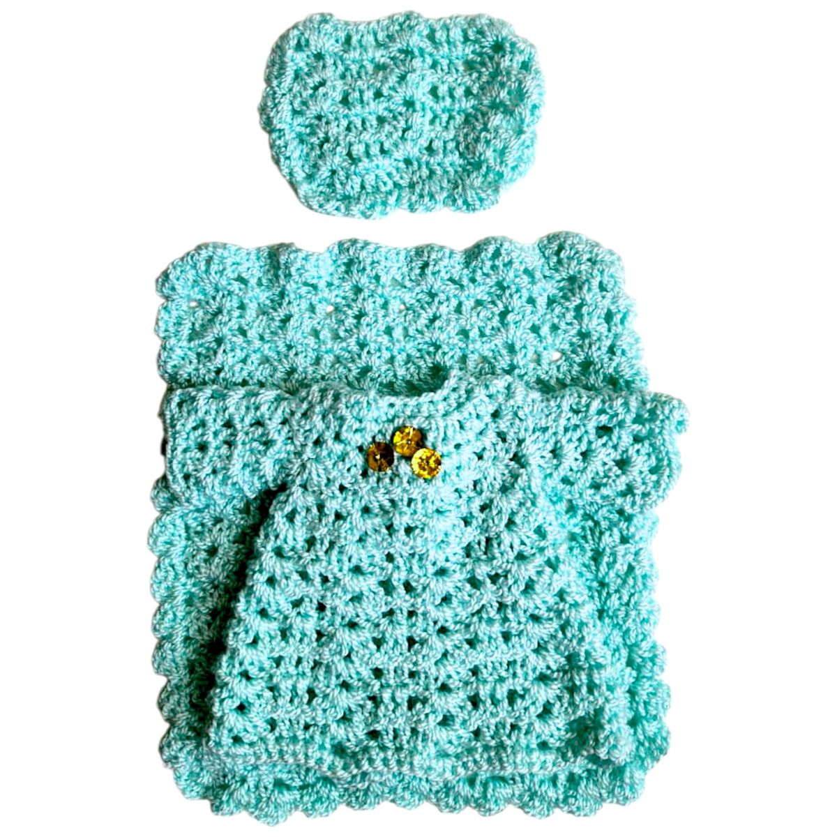 GENERICO - Traje de niño Jesús 12 cm tejido a crochet - Verde Jade Claro