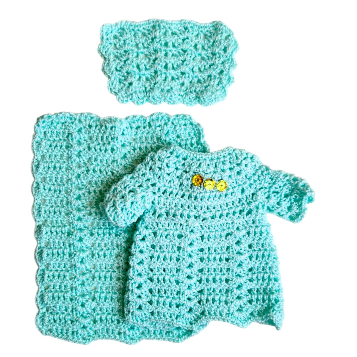 GENERICO - Traje de niño Jesús 12 cm tejido a crochet - Verde Jade Claro