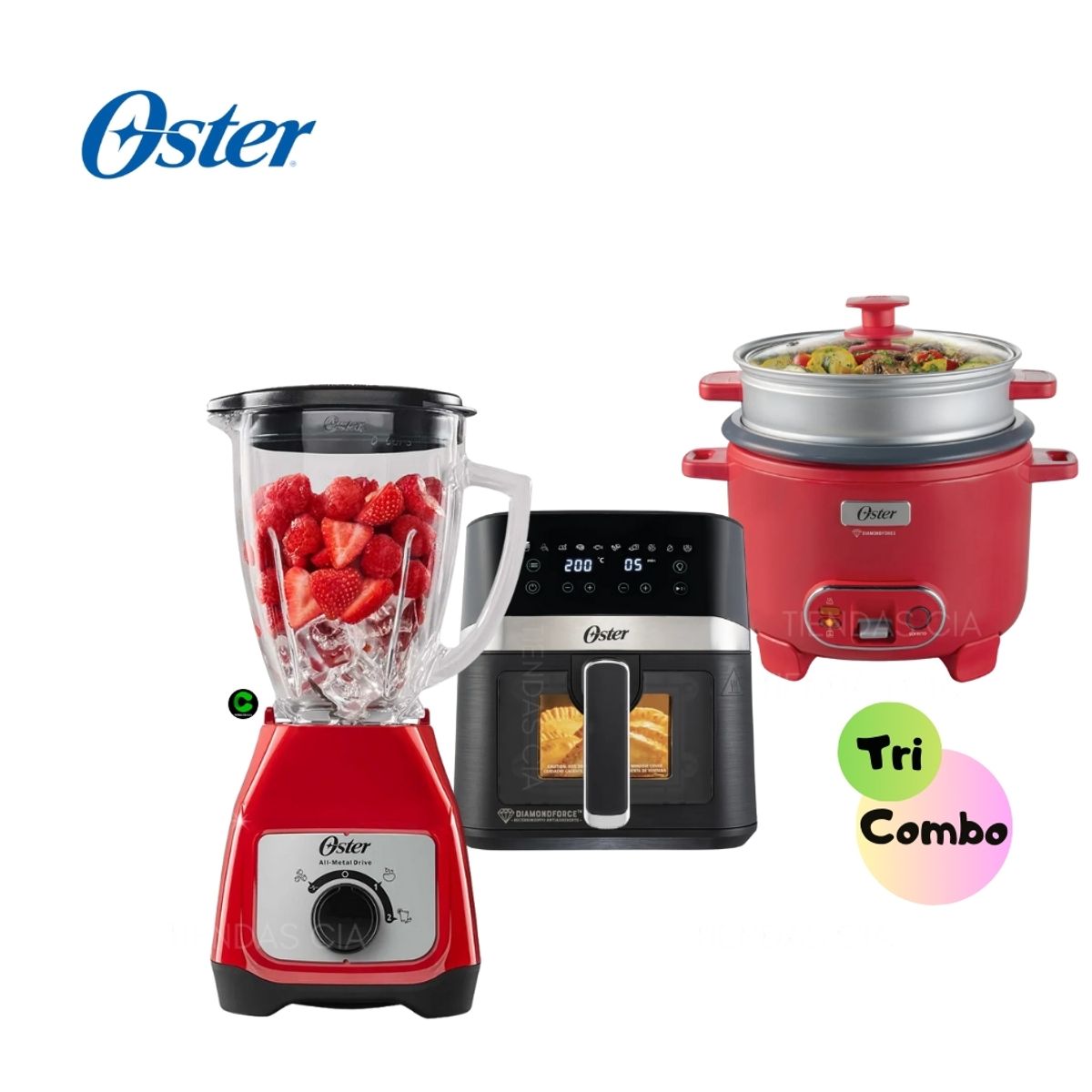OSTER - TriCombo Oster Licuadora BLSTKAGRRD - Freidora y Olla Arrocera CKSTRC10DFPNK