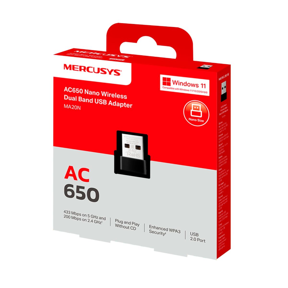 MERCUSYS - ADAPTDOR MERCUSYS AC650 NANO WIRELESS USB NEGRO PN MA20N