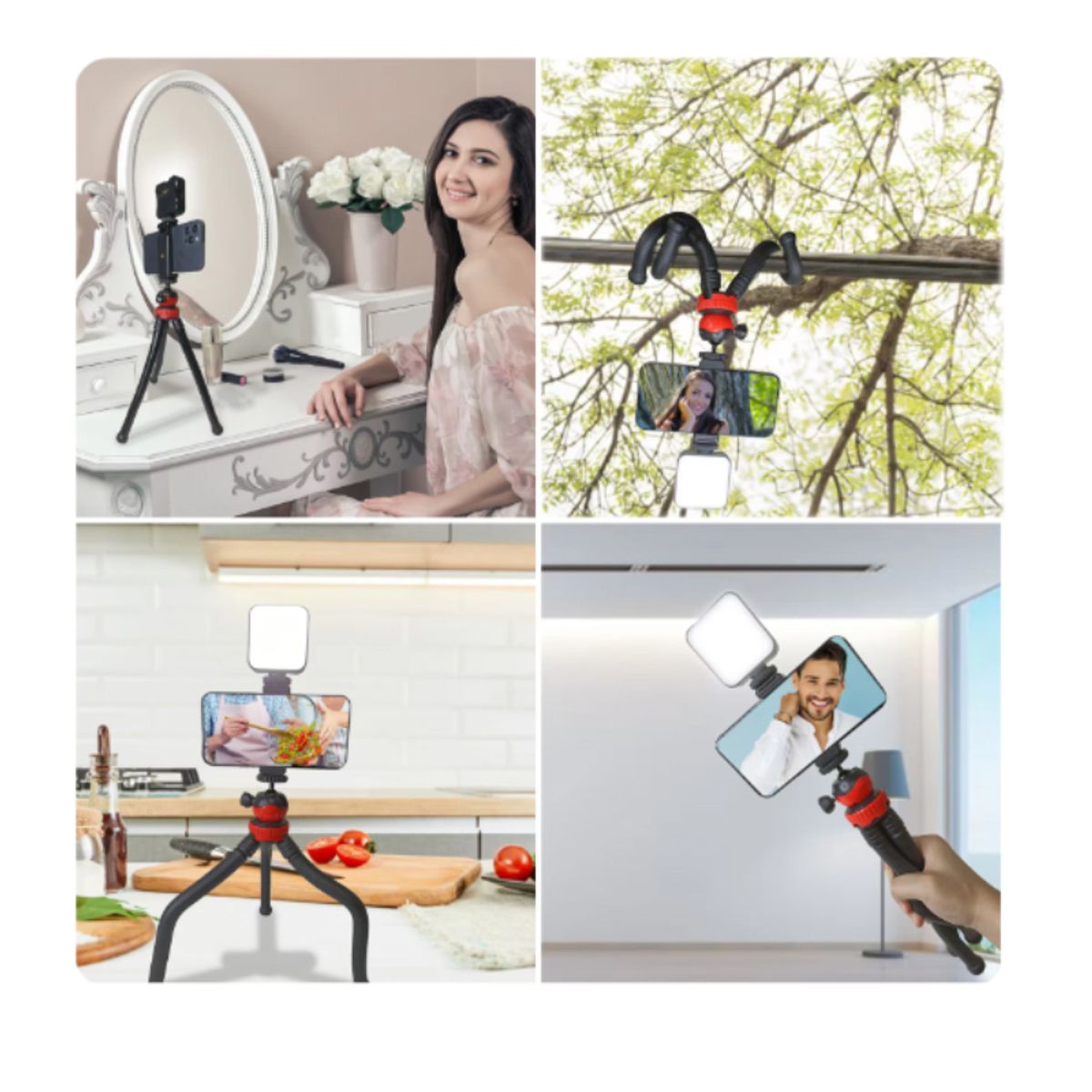 GENERICO - Kit Grabación Tripode Pulpo Micrófono Control Luz Tiktok Vlogger