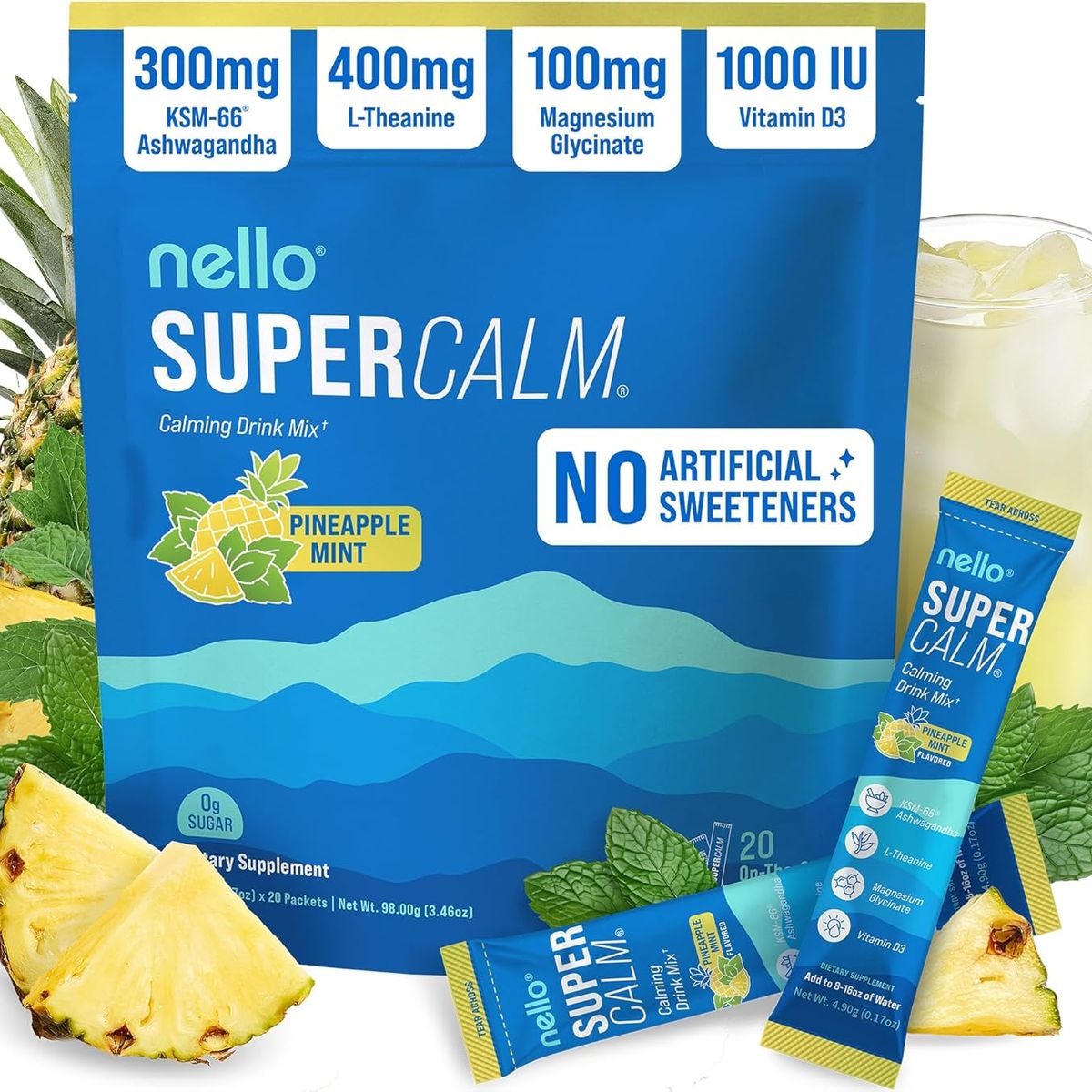 GENERICO - Nello Supercalm - Mezcla de bebida en polvo reductor de cortisol y suplemento para ayudar al sueño