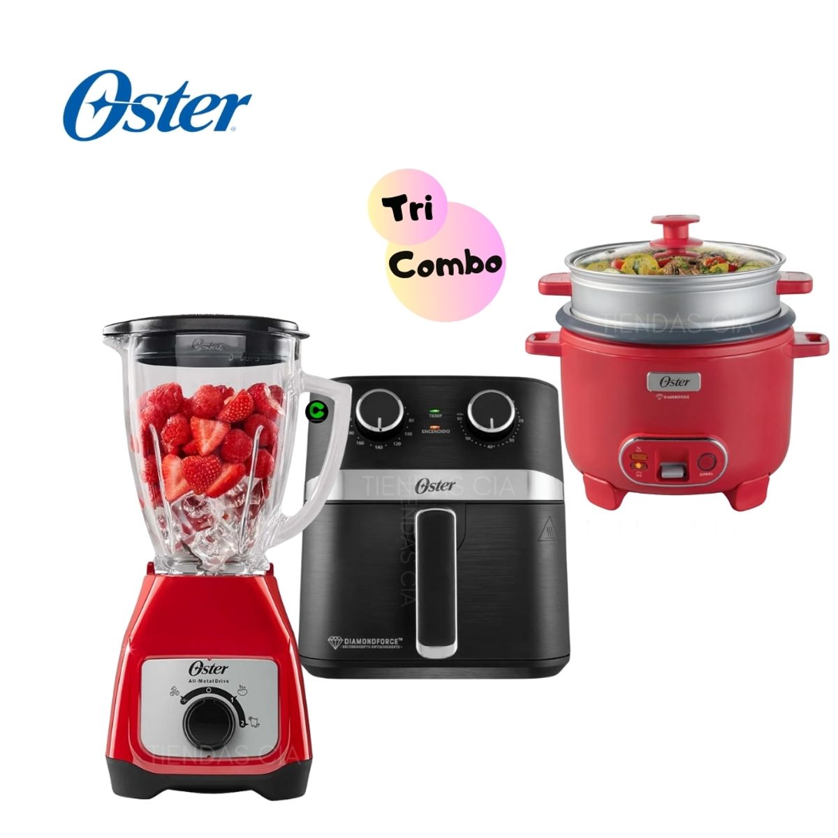 OSTER - TriCombo Oster Licuadora BLSTKAGRRD + Freidora 4L y Olla Arrocera CKSTRC10DFPNK