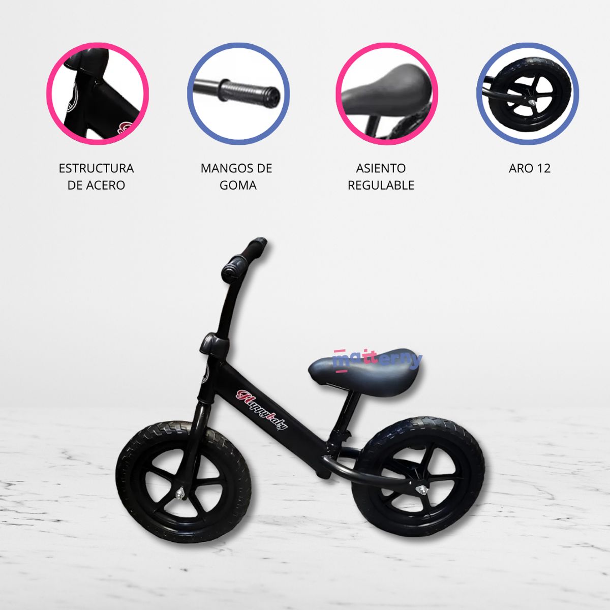 HAPPY BABY - Bicicleta De Equilibrio Ajustable «HAPPY BABY» BLACK