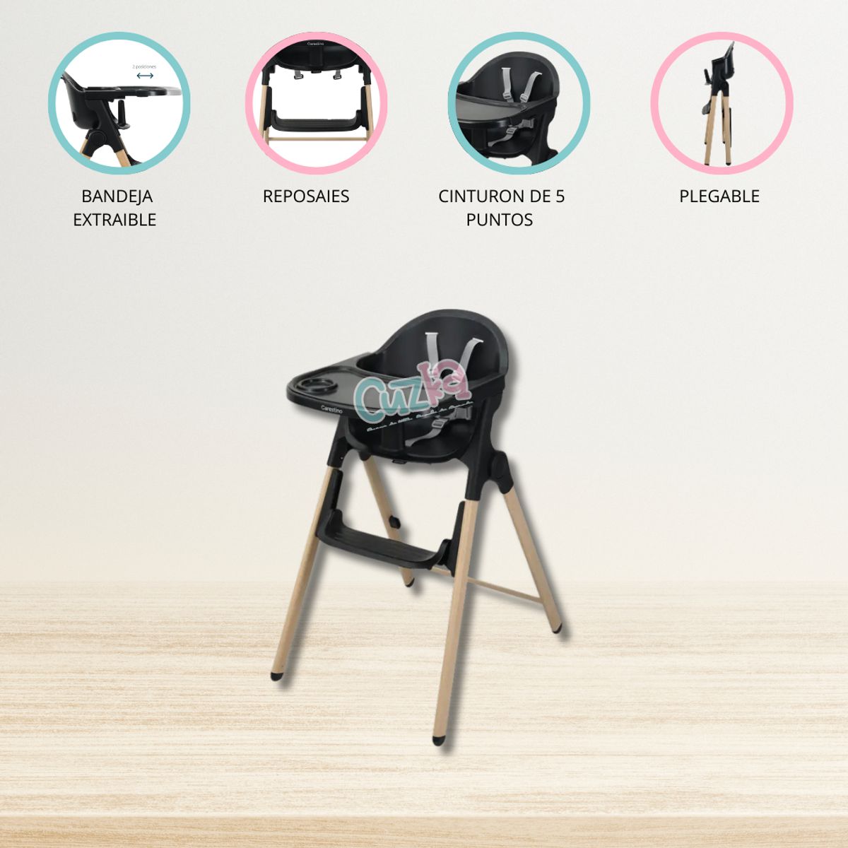 CARESTINO - Silla de Comer para Bebé «BAKU » Black