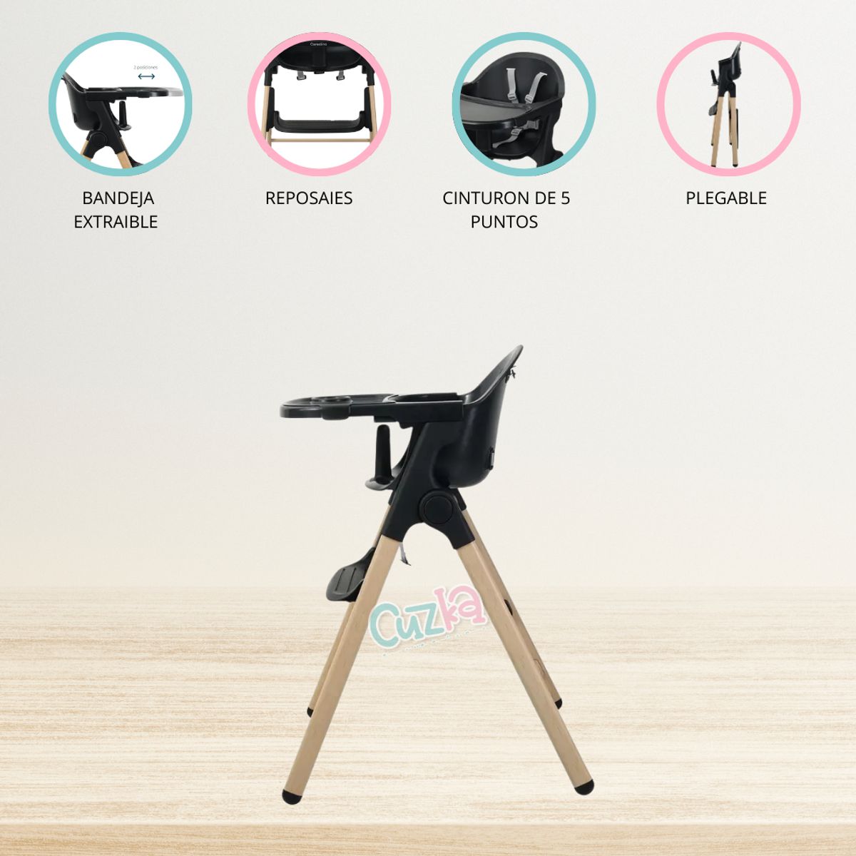 CARESTINO - Silla de Comer para Bebé «BAKU » Black