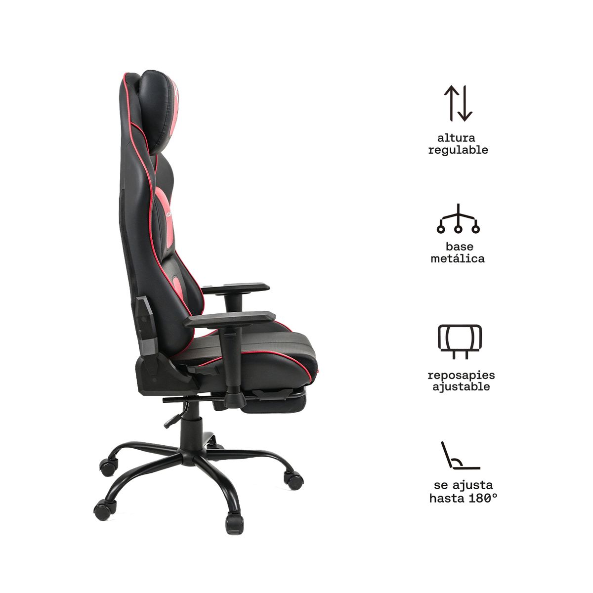 KUZLER - Silla Gamer Ergonómica Roja DRAKTAR2-RN con Reposapiés y Reclinación 180°