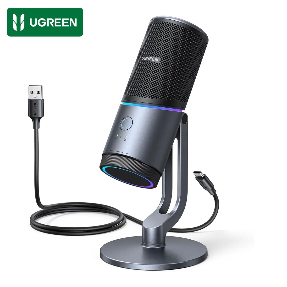 UGREEN - Micrófono UGREEN Gamer USB RGB Cancelación de Ruido para Podcasting Streaming