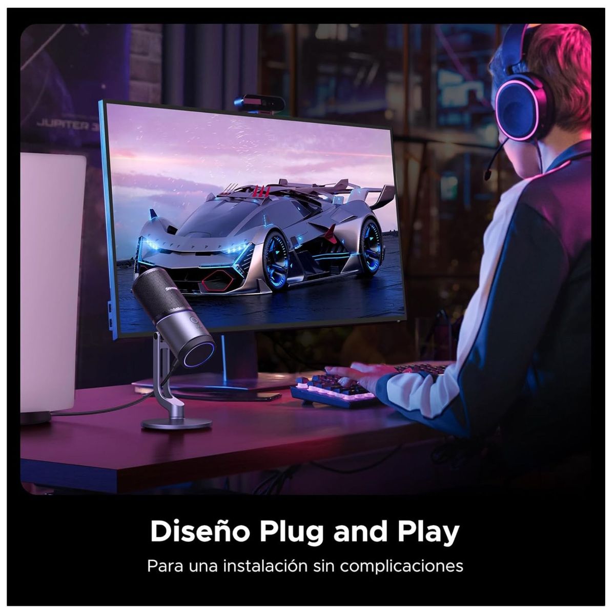 UGREEN - Micrófono UGREEN Gamer USB RGB Cancelación de Ruido para Podcasting Streaming