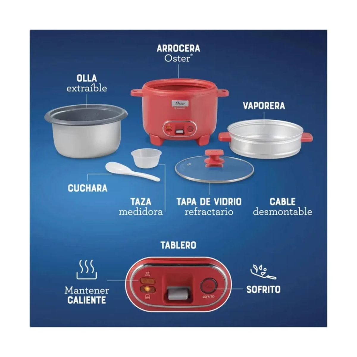 OSTER - Combo Oster Arrocera 1.8 L  CKSTRC10DFPNK y Hervidor BVSTKT4177RD