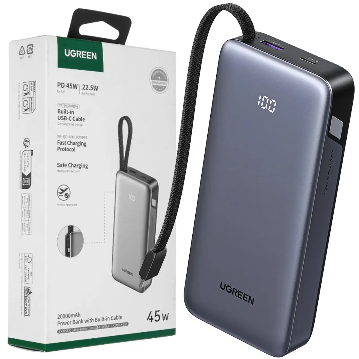 UGREEN - Batería Externa UGREEN PB536 55988B 45W 20 000 mAh Gris