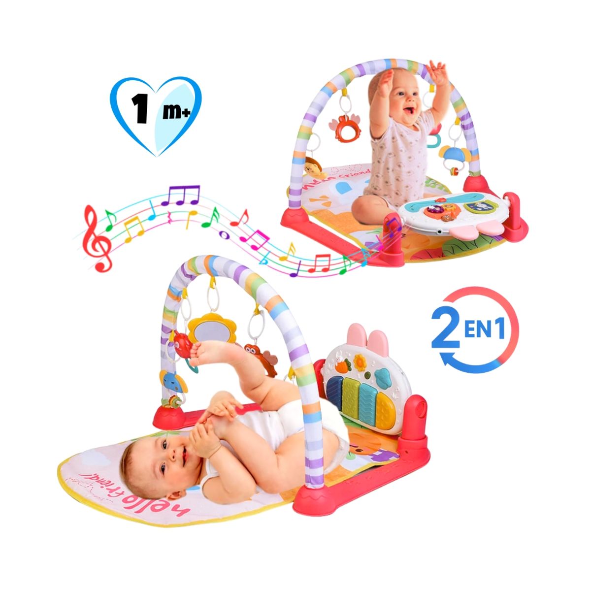 BIBI - Gimnasio Bebé 2 en 1 con Piano y Proyector Integrado - ROJO