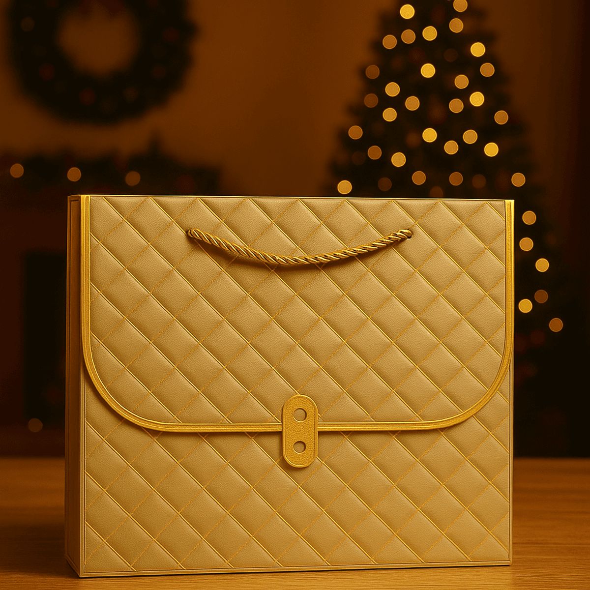 GENERICO - Bolsa de Regalo Navideña Dorada M 25x32x11cm