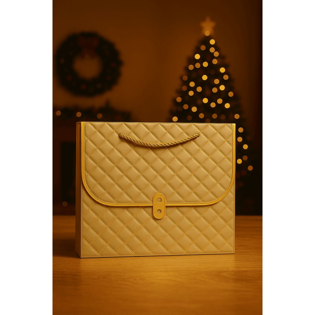 GENERICO - Bolsa de Regalo Navideña Dorada M 25x32x11cm