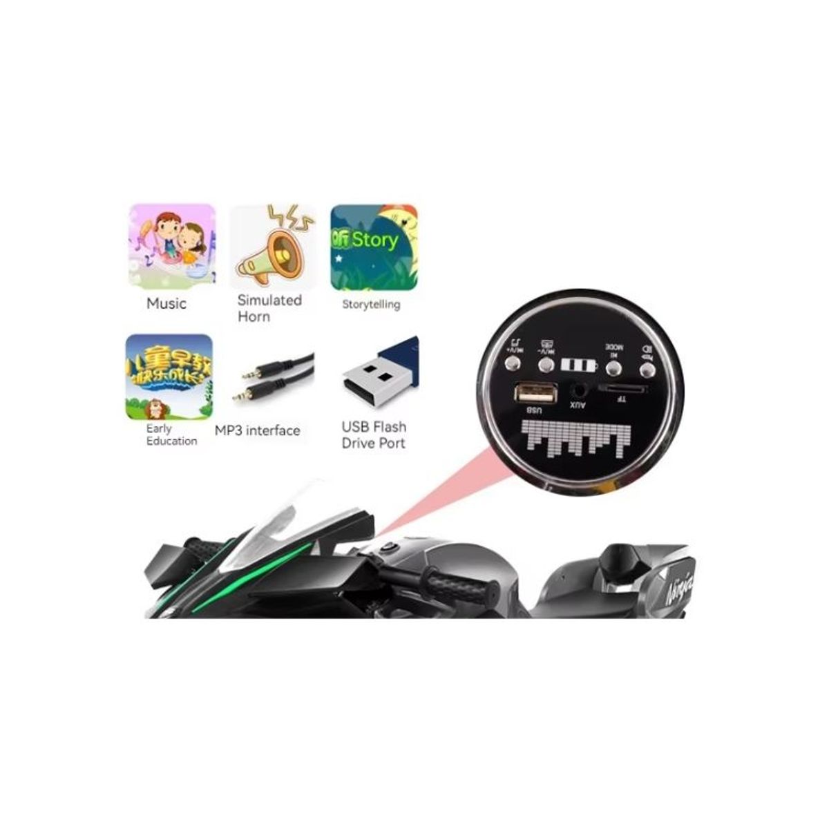 TRIMOTO a bateria para Niños KAWASAKI - Negro con Verde, marca GENERICO - Foto 2