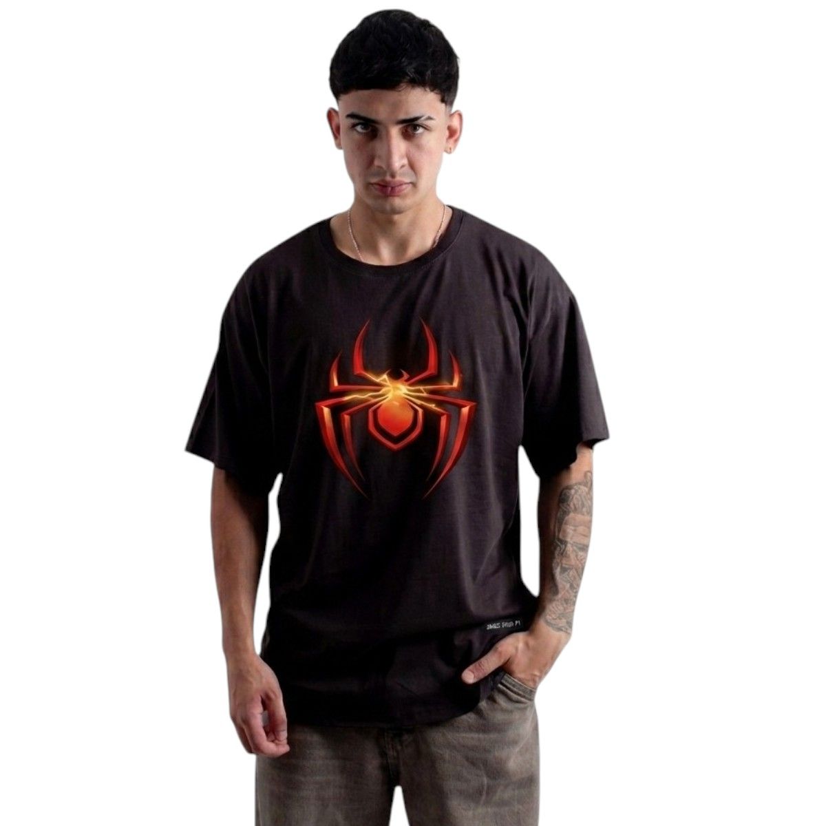 MARVEL - POLO OVERSIZE MC  SPIDERMAN HOMBRE NEGRO ALGODÓN