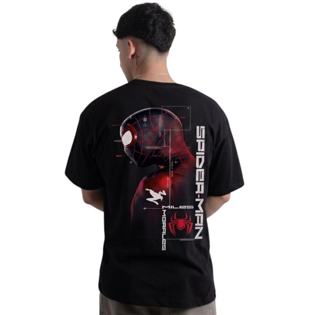 MARVEL - POLO OVERSIZE MC  SPIDERMAN HOMBRE NEGRO ALGODÓN