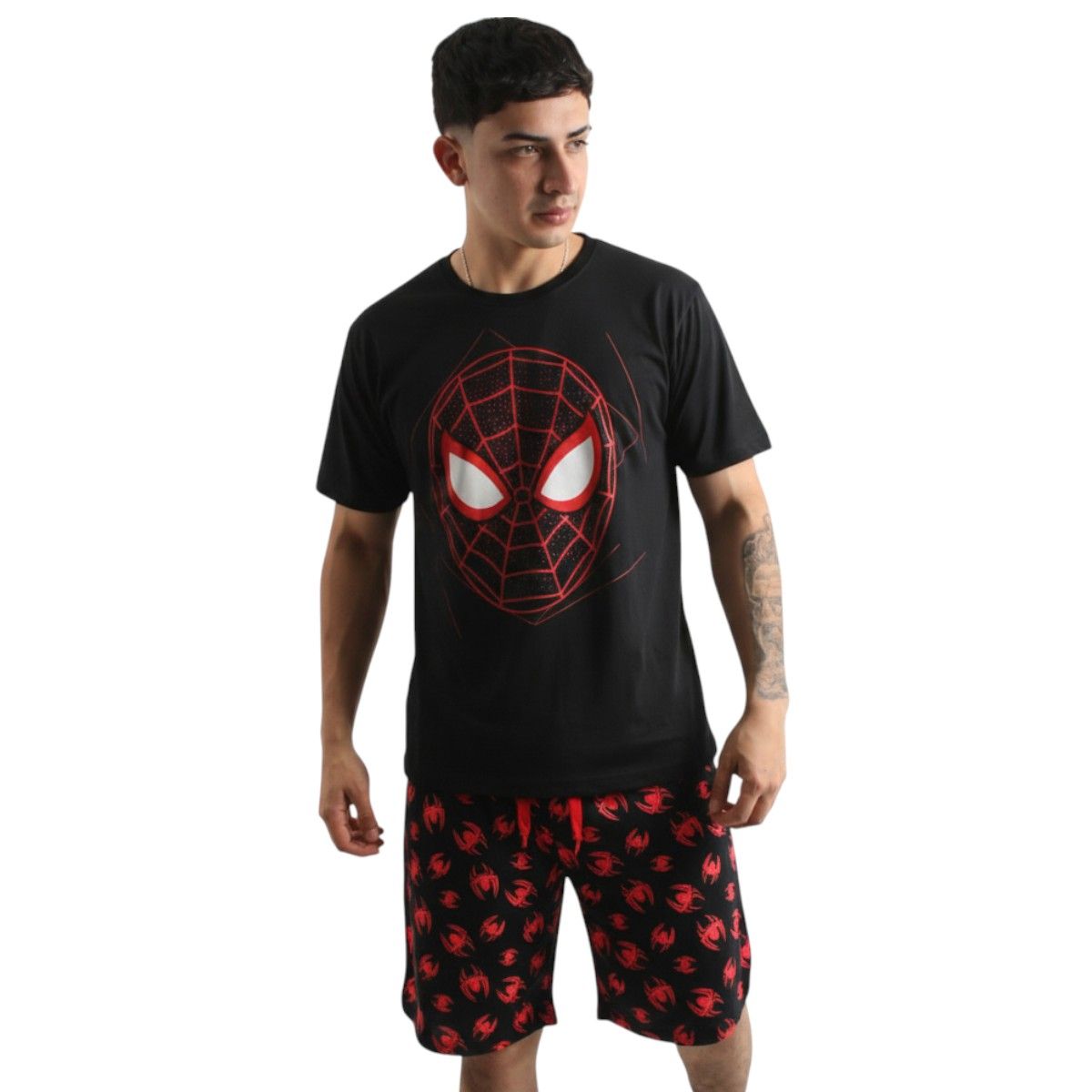 MARVEL - PIJAMA POLO  Y SHORT SPIDERMAN HOMBRE NEGRO ALGODÓN