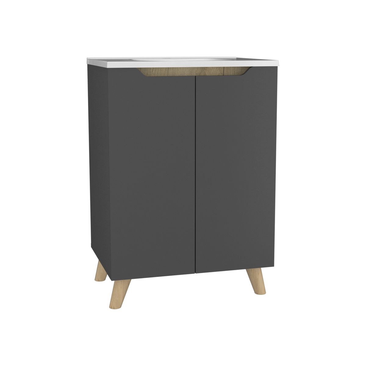 FMFURNITURE - Mueble De Baño Con Lavamanos 2 Puertas 86x60x45,5 Cm Gris Y Café Claro