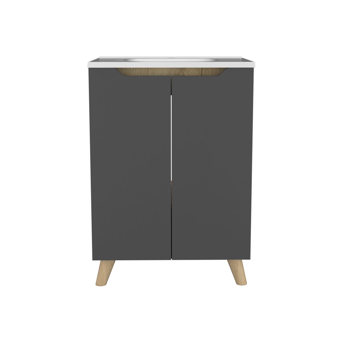 FMFURNITURE - Mueble De Baño Con Lavamanos 2 Puertas 86x60x45,5 Cm Gris Y Café Claro