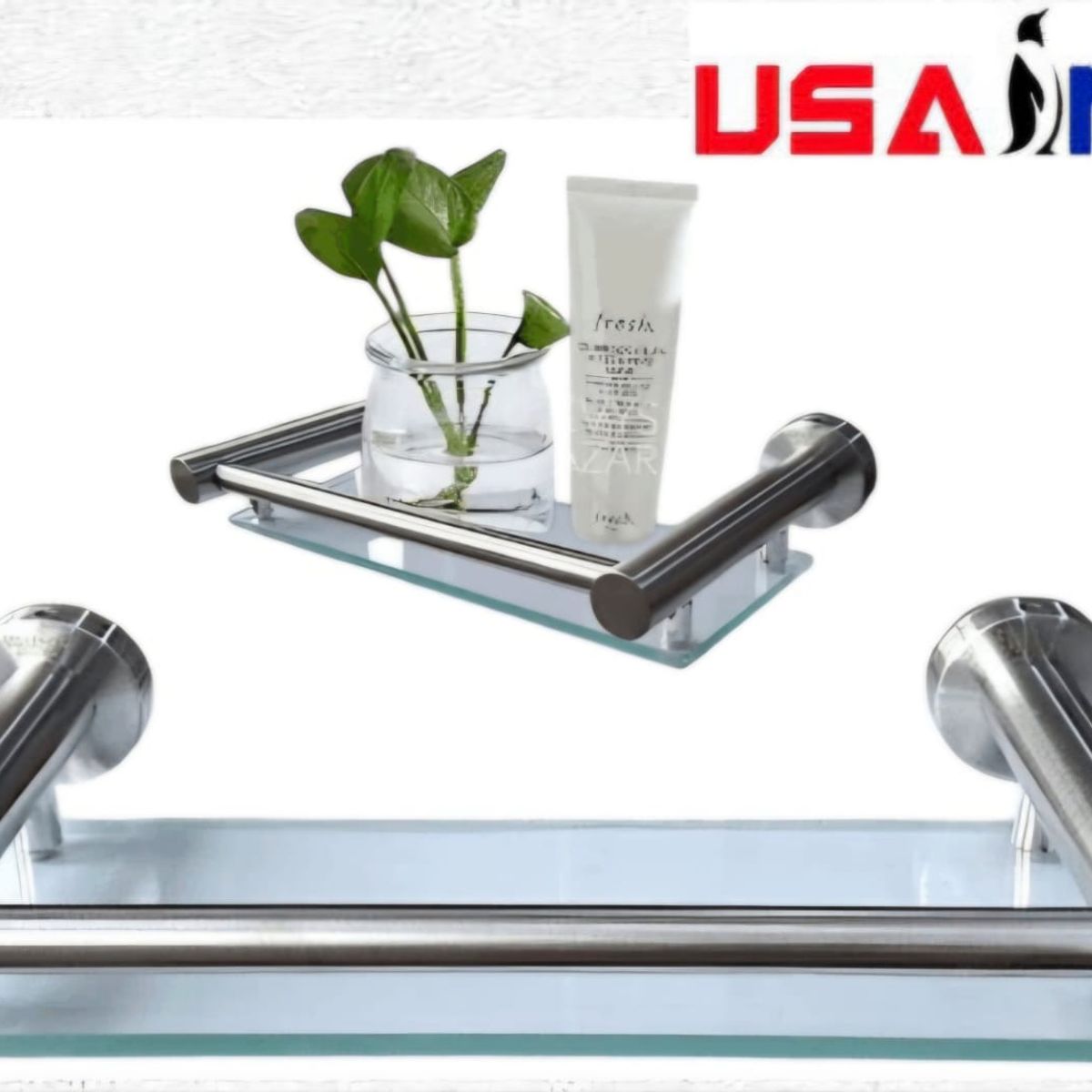 GENERICO - Repisa para baño de vidrio y acero inoxidable 30cm