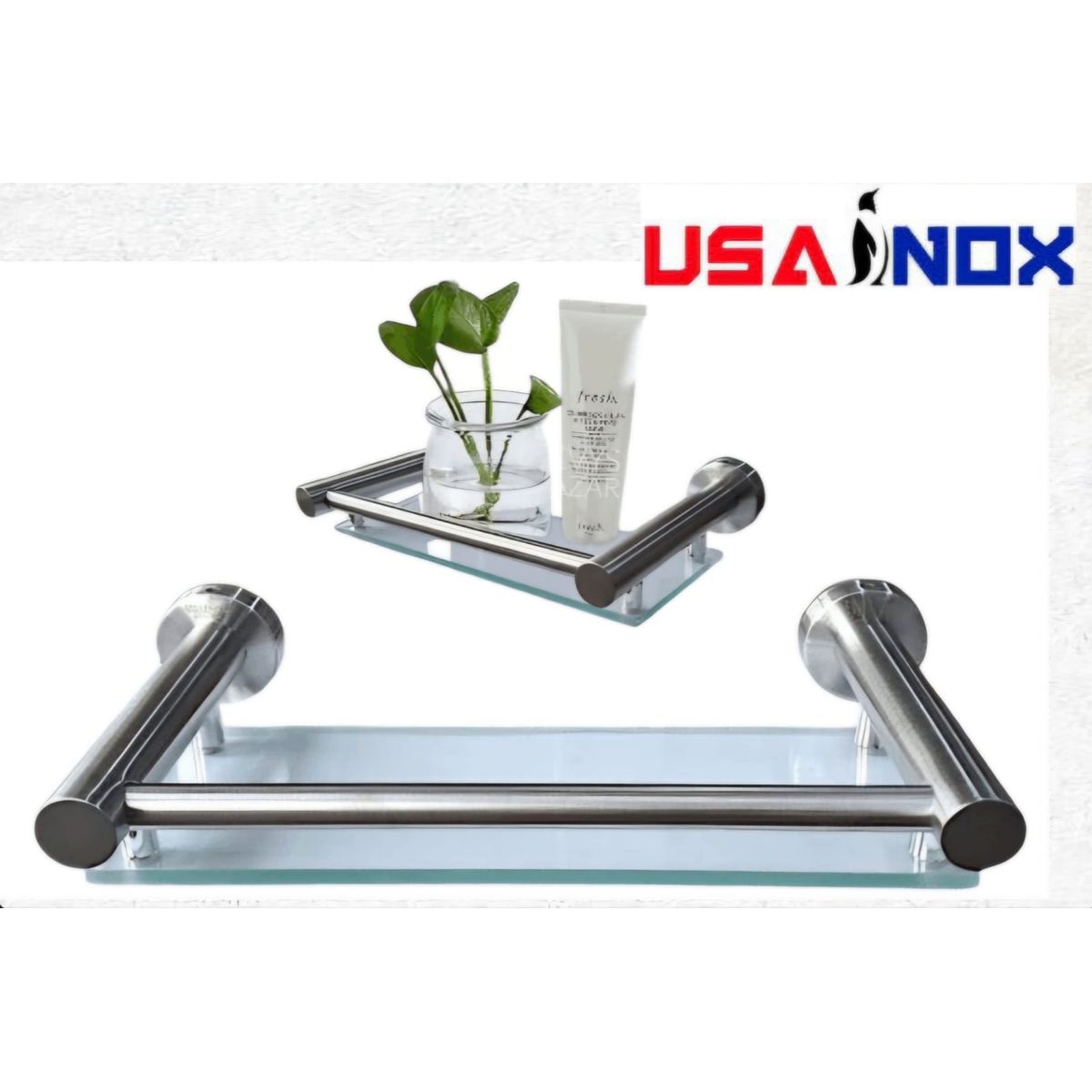 GENERICO - Repisa para baño de vidrio y acero inoxidable 30cm