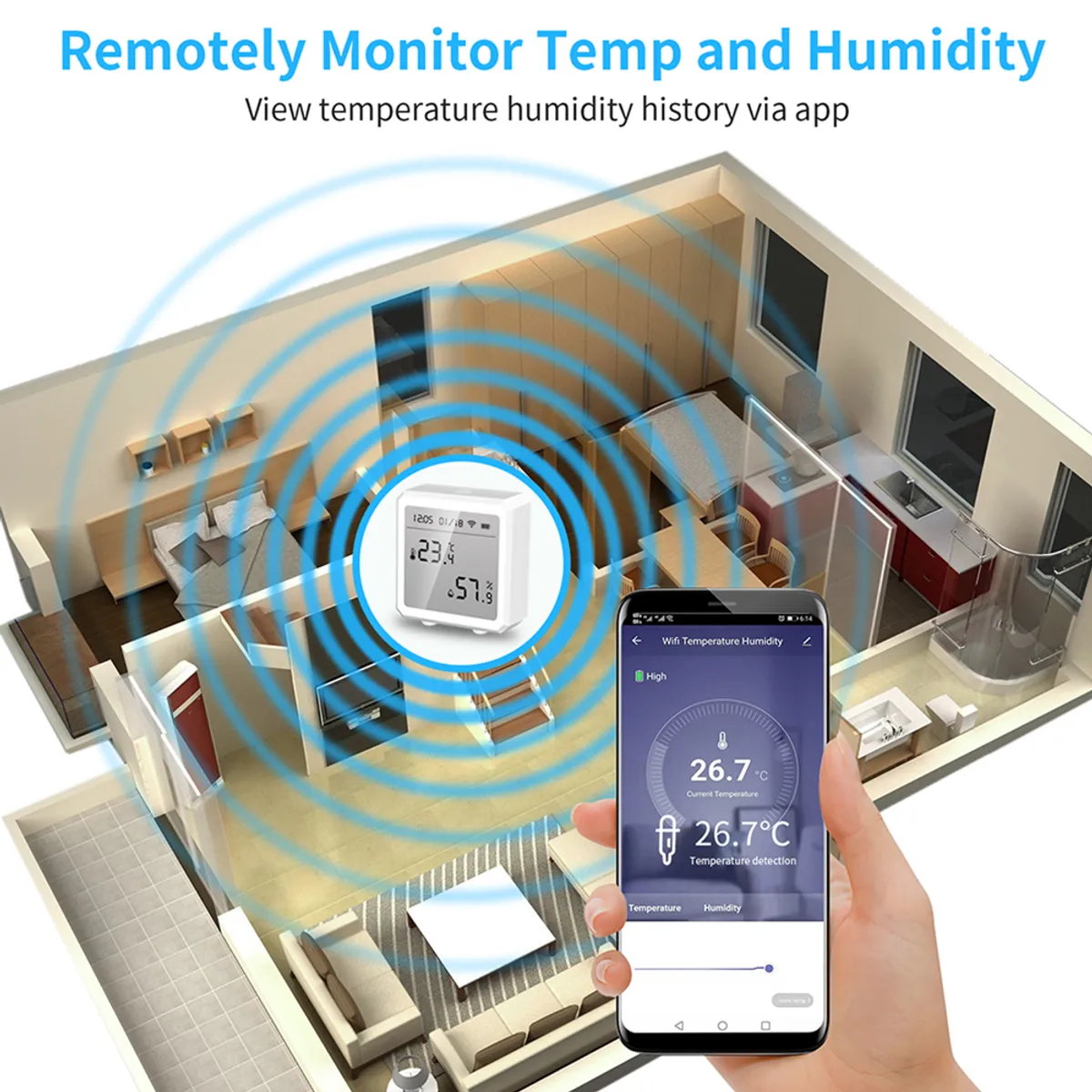 GENERICO - Termometro Higrometro WiFi Smart Temperatura y Humedad con Alexa y Google