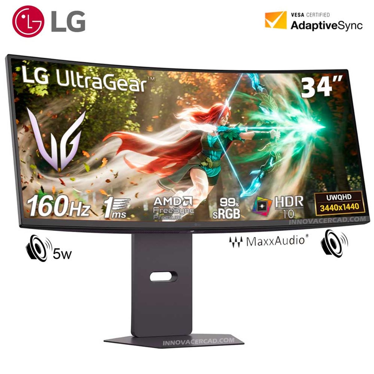 LG - Monitor LG UltraGear 34G600A-B G6,  34” Curvo, UW-QHD (3440×1440), 160Hz, 1ms, FreeSync Premium