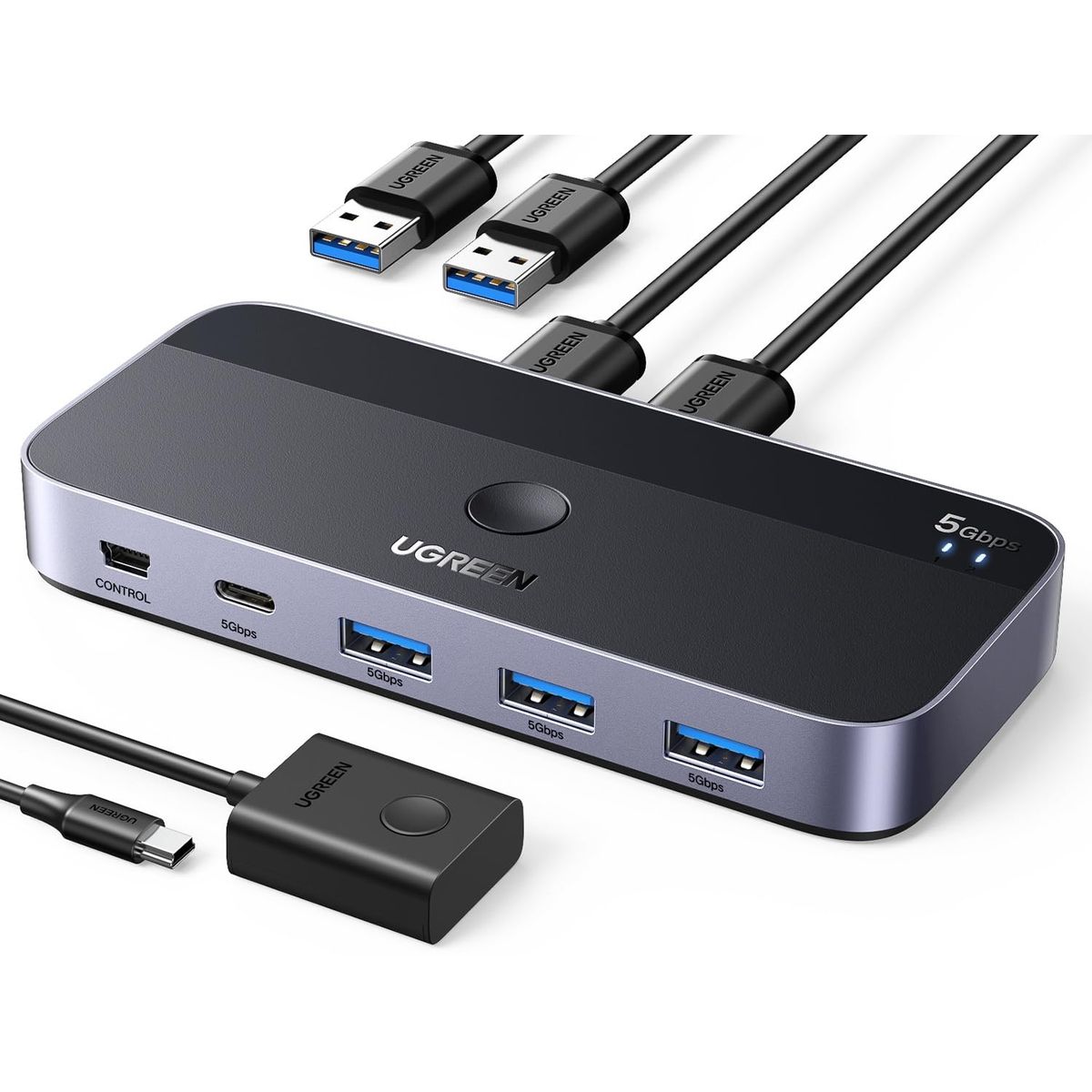 UGREEN - Conmutador Switch USB 3.0 conectar 2 PC con un solo teclado, mouse