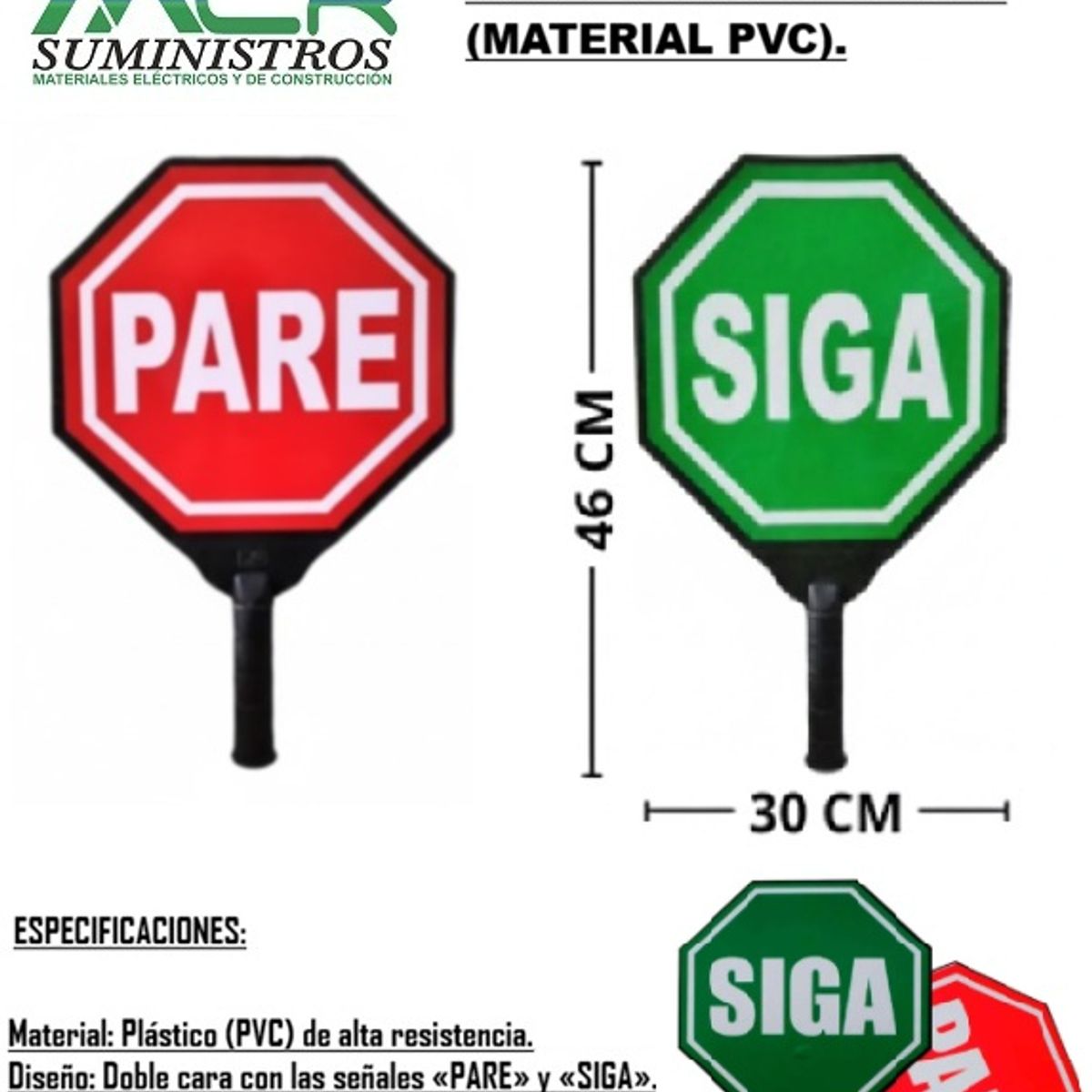 GENERICO - LETRERO DE SEÑAL VIAL PARE Y SIGA REVERSIBLE MATERIAL PVC