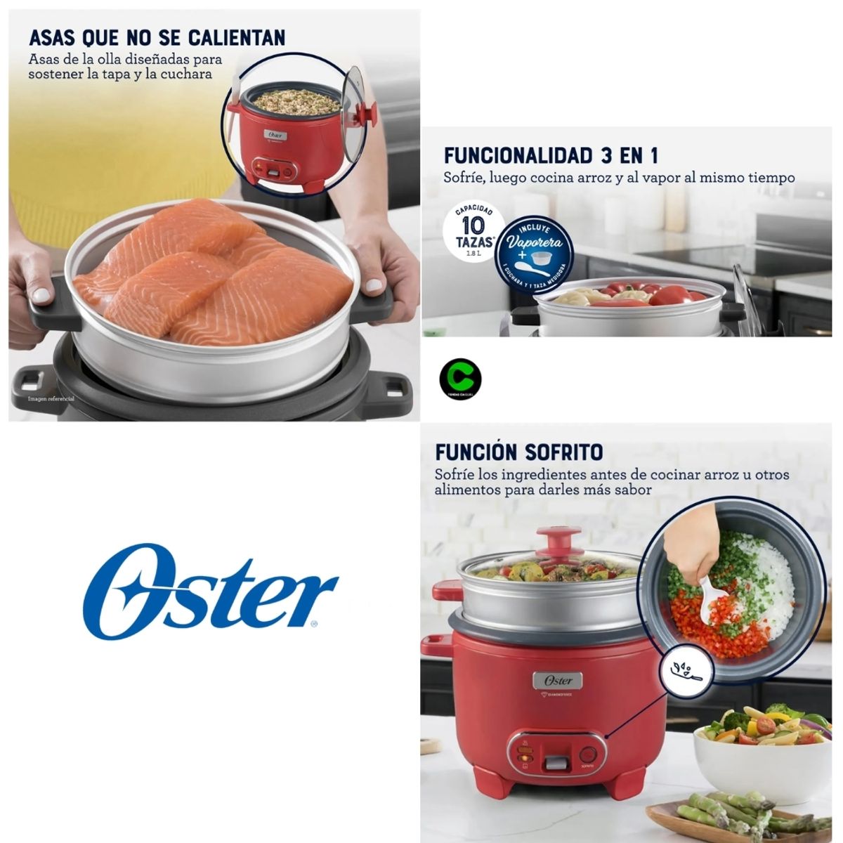 OSTER - Combo Oster Olla Arrocera 1.8 L, CKSTRC10DFPNK y Sandwichera CKSTSM400