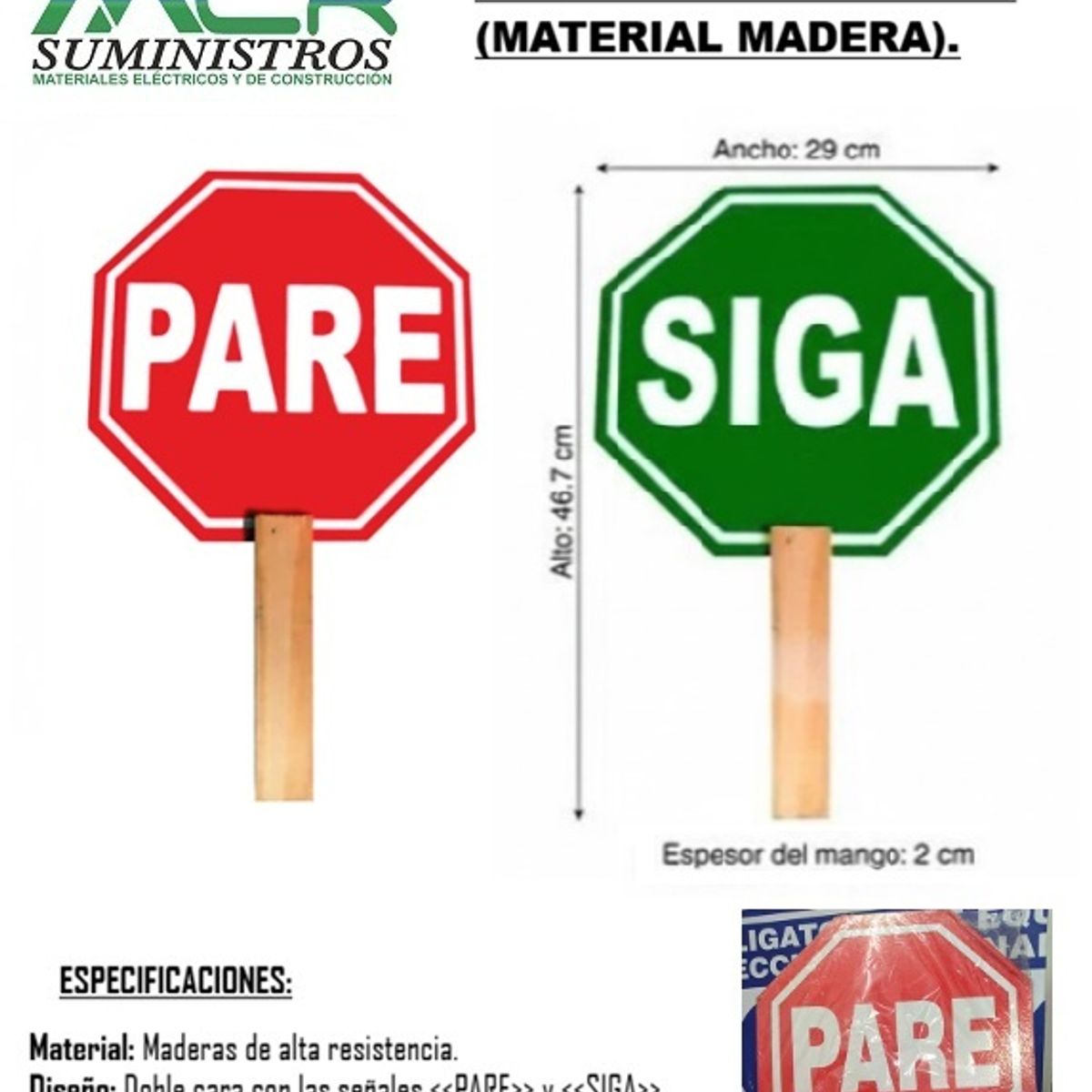 GENERICO - LETRERO DE SEÑAL VIAL PARE Y SIGA REVERSIBLE MATERIAL MADERA