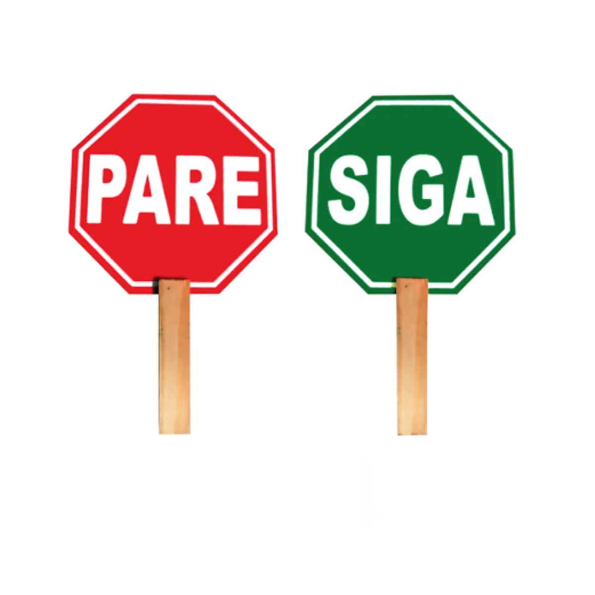 GENERICO - LETRERO DE SEÑAL VIAL PARE Y SIGA REVERSIBLE MATERIAL MADERA