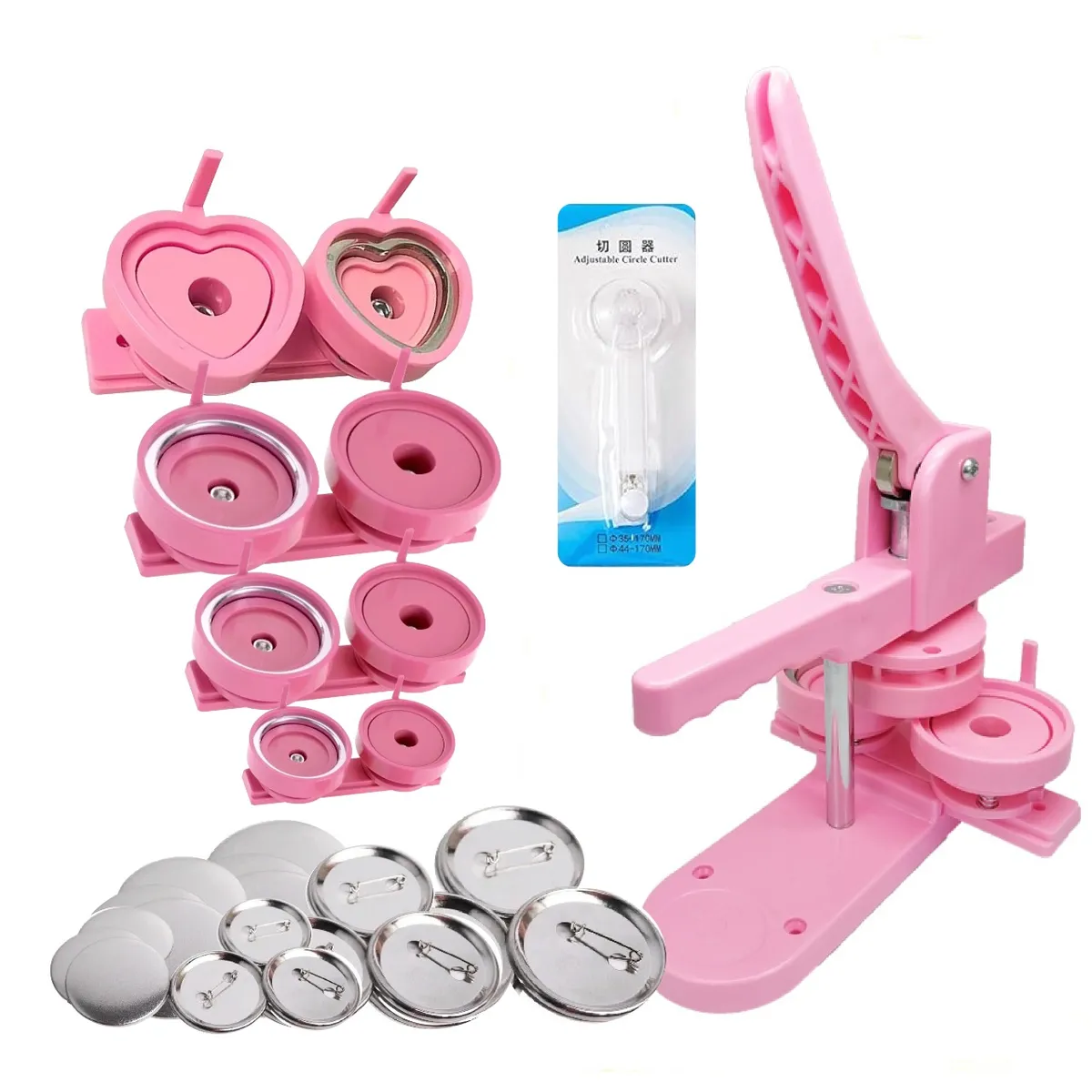 GENERICO - Máquina para Hacer Pines  Botones  Llaveros Metálicos  Button Maker ROSA